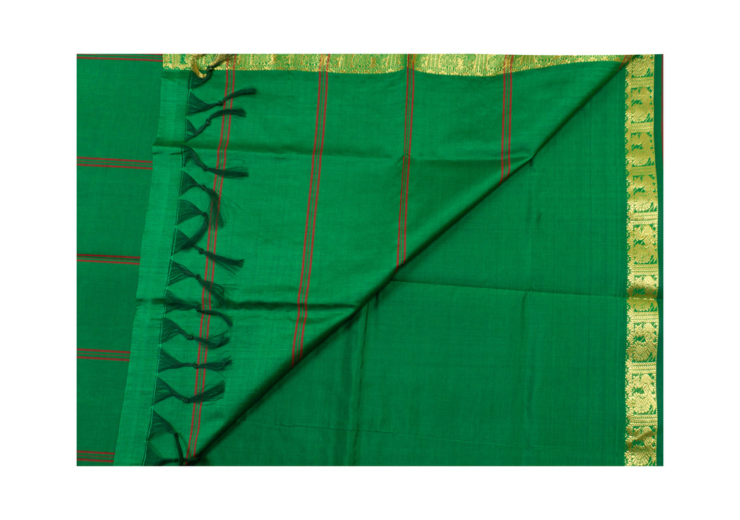 Red Color Semi Silk Cotton Plain Saree with Zari border