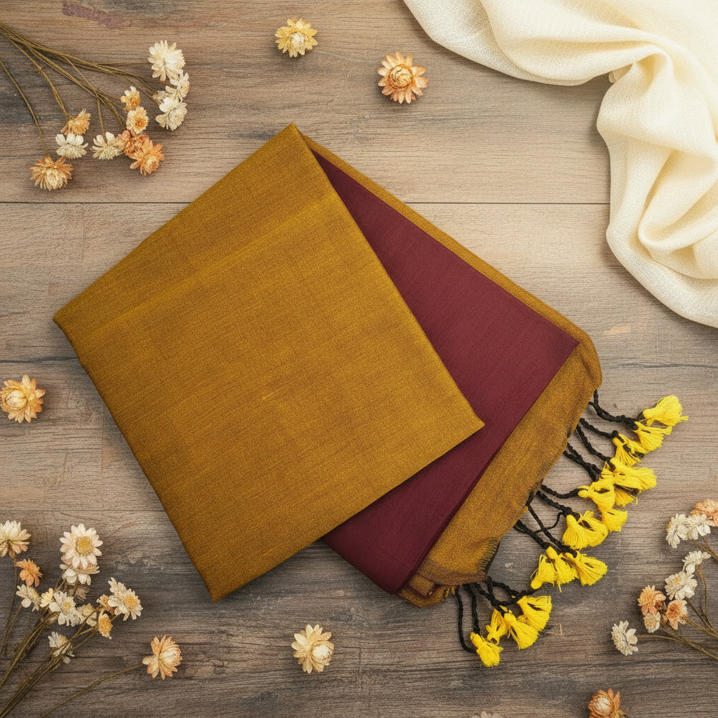 Maroon Red Color Khadi Cotton Saree with contrast blouse & Pallu
