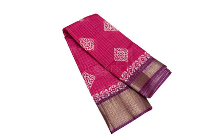 Magenta Colour Fancy Saree with Gold Grid Pattern