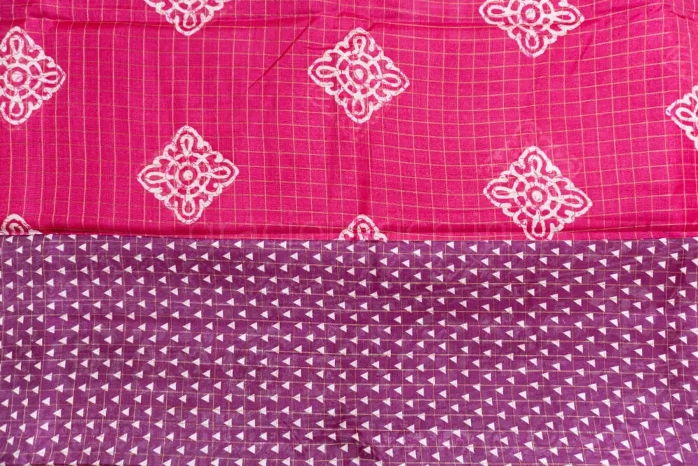 Magenta Colour Fancy Saree with Gold Grid Pattern