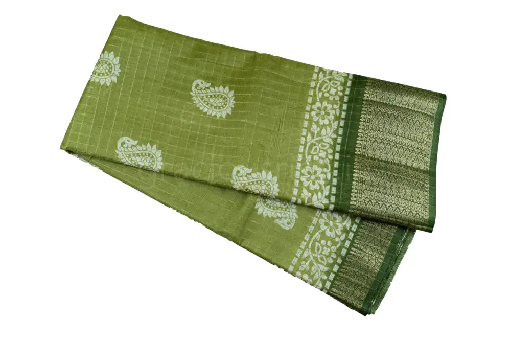 Olive Color Fancy Cotton Saree