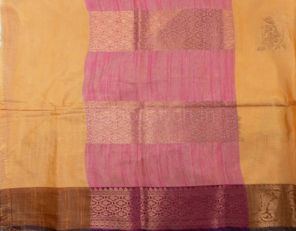Pale Yellow Color Soft Cotton Saree