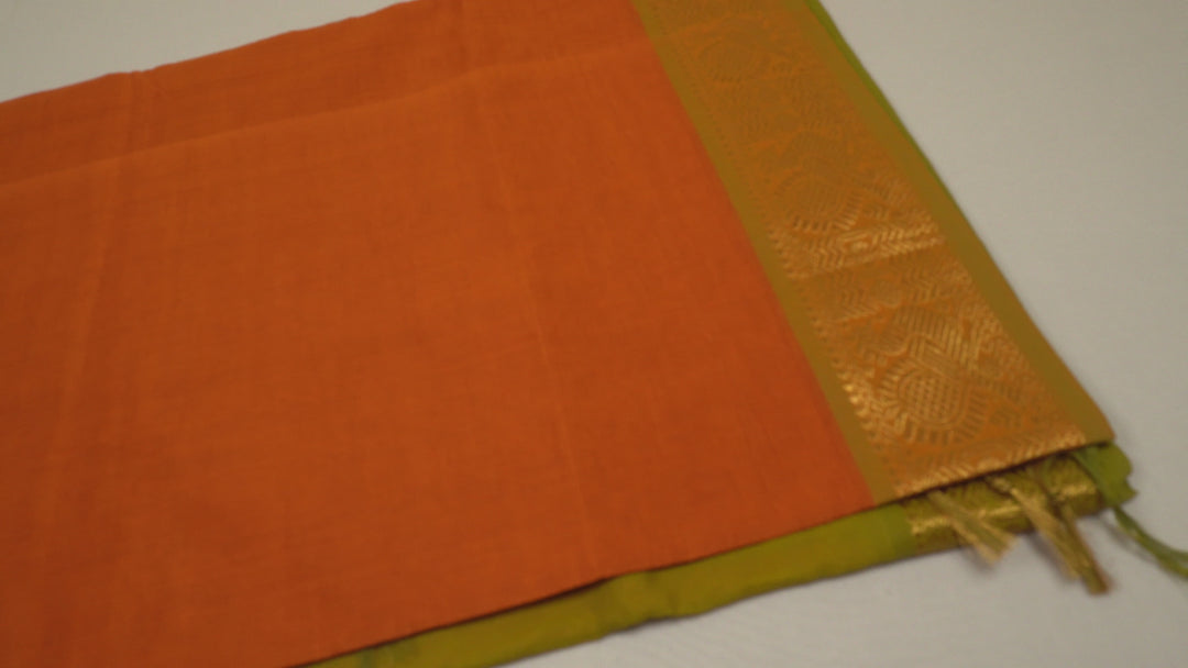 Dust Orange Color Semi Silk Cotton Zari Vairavoosi Saree