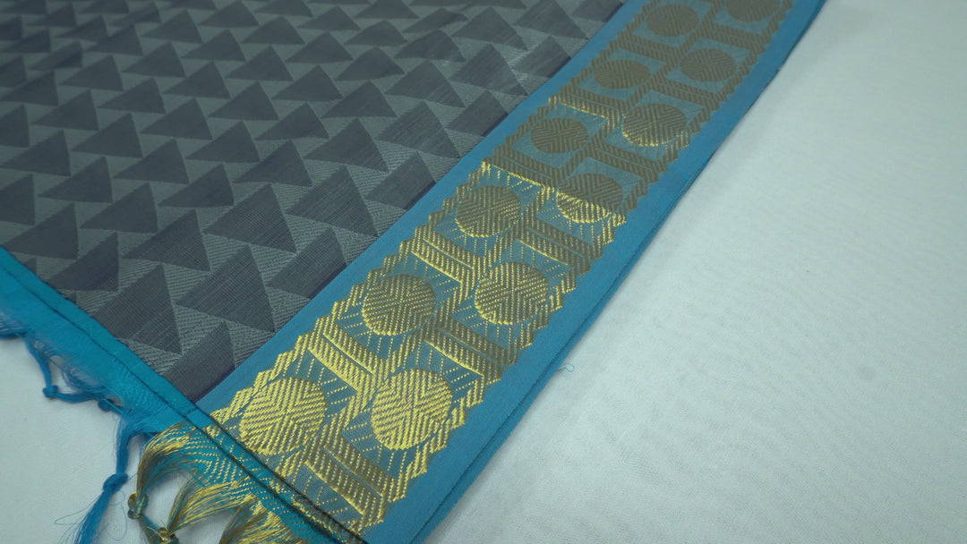 Gray Color Semi Jari Big Border Embossed Saree