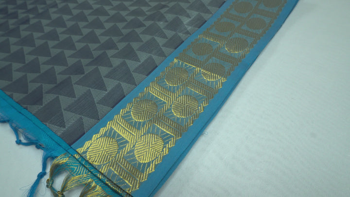 Gray Color Semi Jari Big Border Embossed Saree