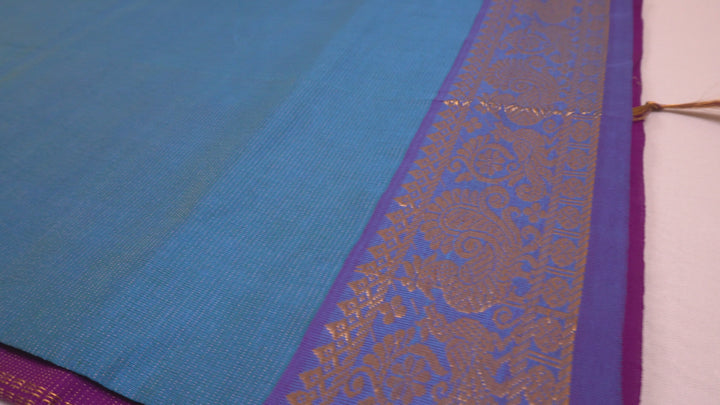 Sky-Blue Color Semi Silk Cotton Zari Vairavoosi Saree