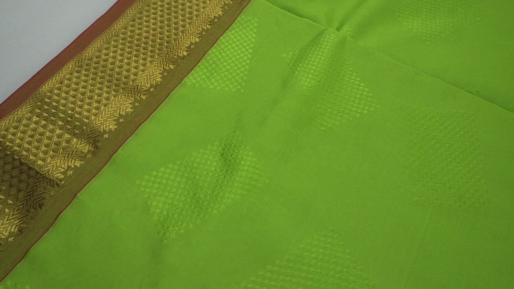 Slime Green Color Semi Jari Big Border Embossed Saree