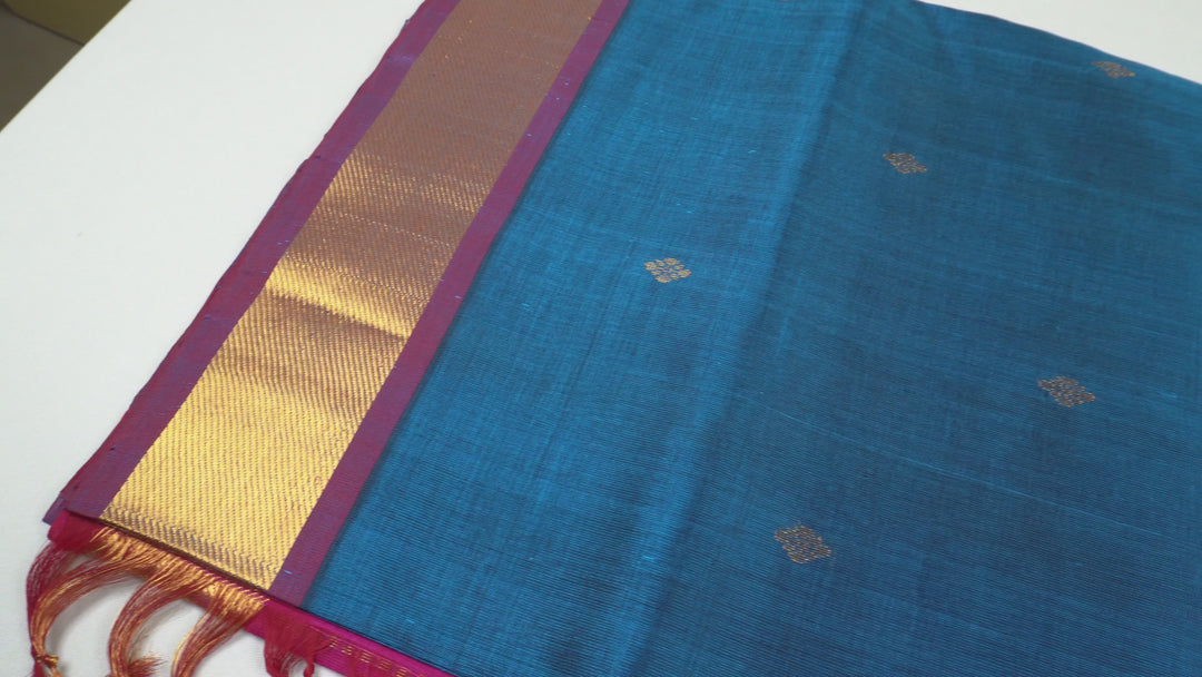 Peacock Blue Color Silk Cotton Saree