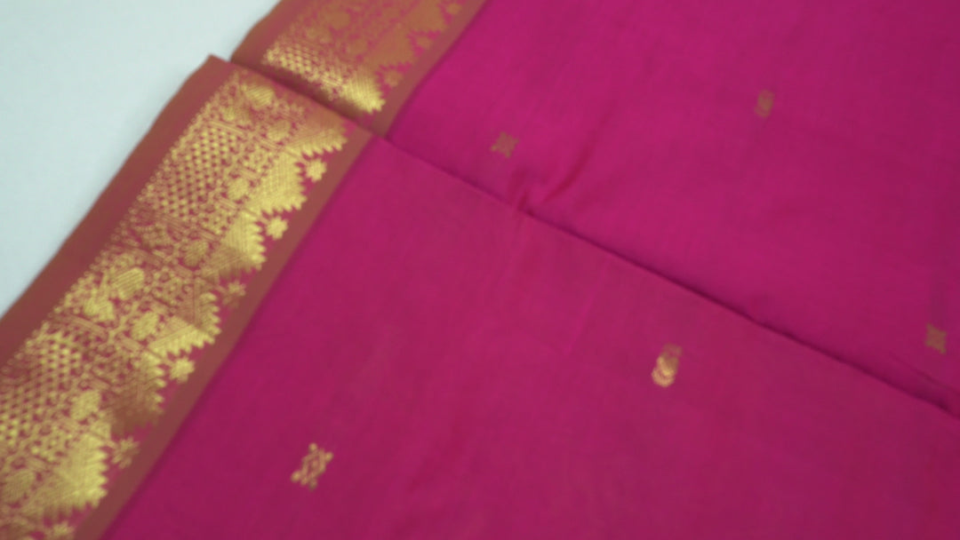 Magenta Pink Color Semi Silk Cotton Saree with butta