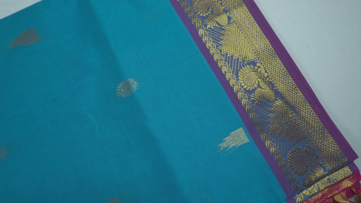 Sky-Blue Color Semi Silk Cotton Sarree with butta