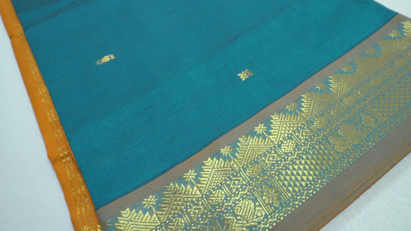 Peacock Blue Color Semi Silk Cotton Saree with butta