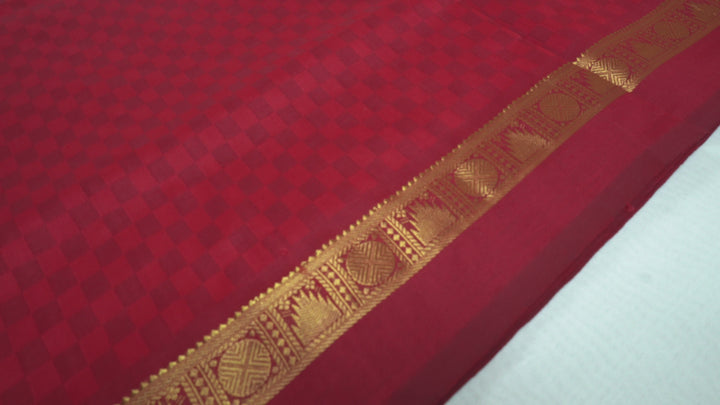 Dark Red Color Semi Silk Cotton Saree with Zari border