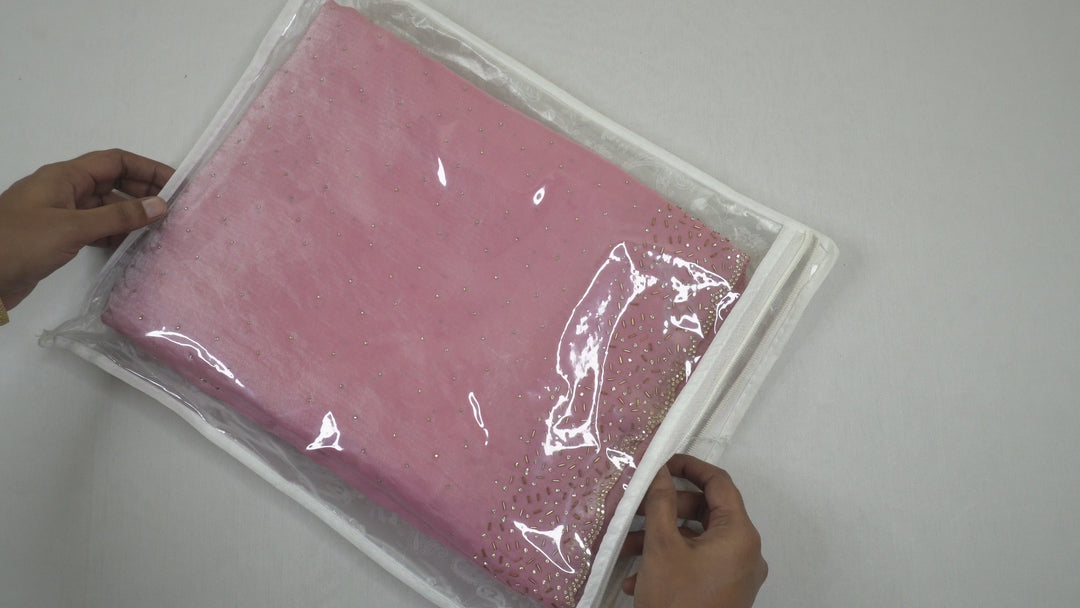 Pink Color Space Silk Original fabric with Jharkhand stone cutwork border