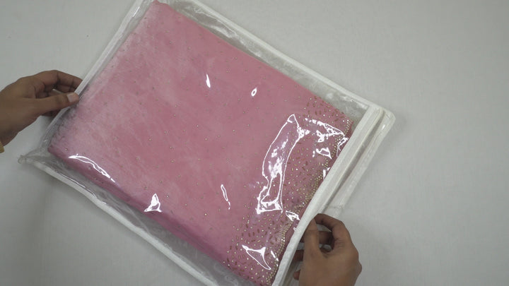 Pink Color Space Silk Original fabric with Jharkhand stone cutwork border