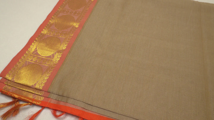 Beige Color Semi Silk Cotton Zari Vairavoosi Saree