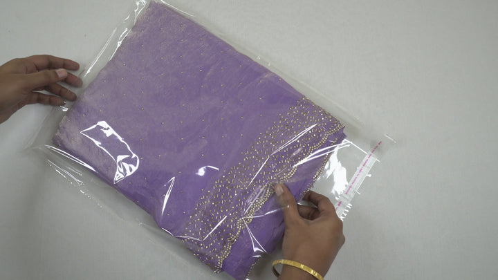 Lavender Color Space Silk Original fabric with Jharkhand stone cutwork border