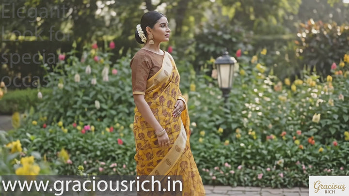 Orange Yellow Color Handloom Fancy Cotton Saree