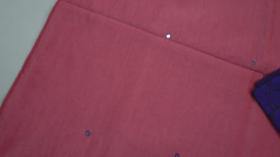 Pastel Red Color Plain Glasswork Cotton Saree with Contrast Blouse