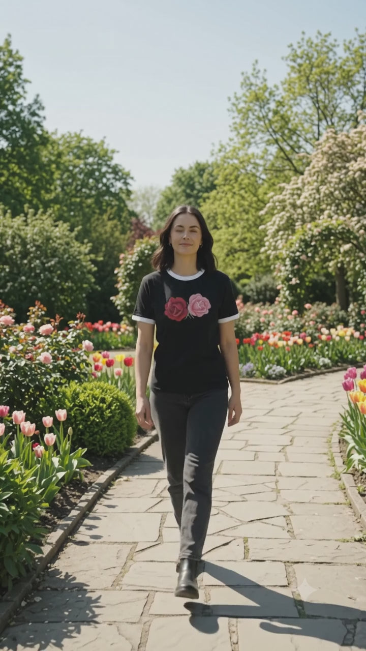 Blooming Duo – Women’s Floral Ringer T-Shirt