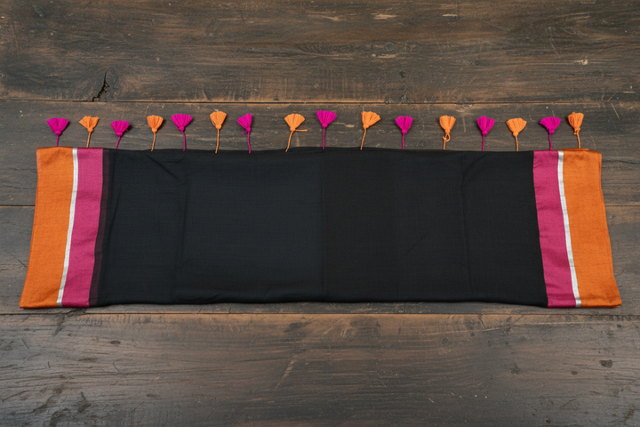 Black Mul Cotton Saree with Contrast Border (without blouse)